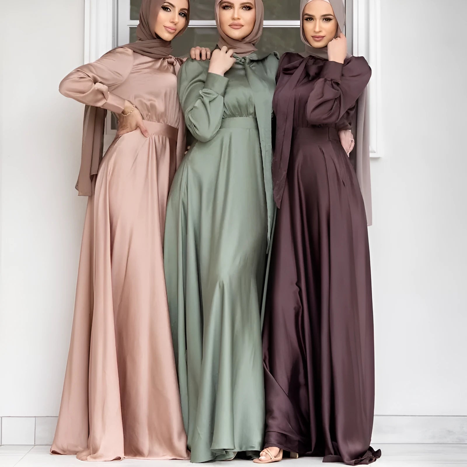 Women's Arabic style solid colour cotton blend dress in burgundy available in sizes S to XXL