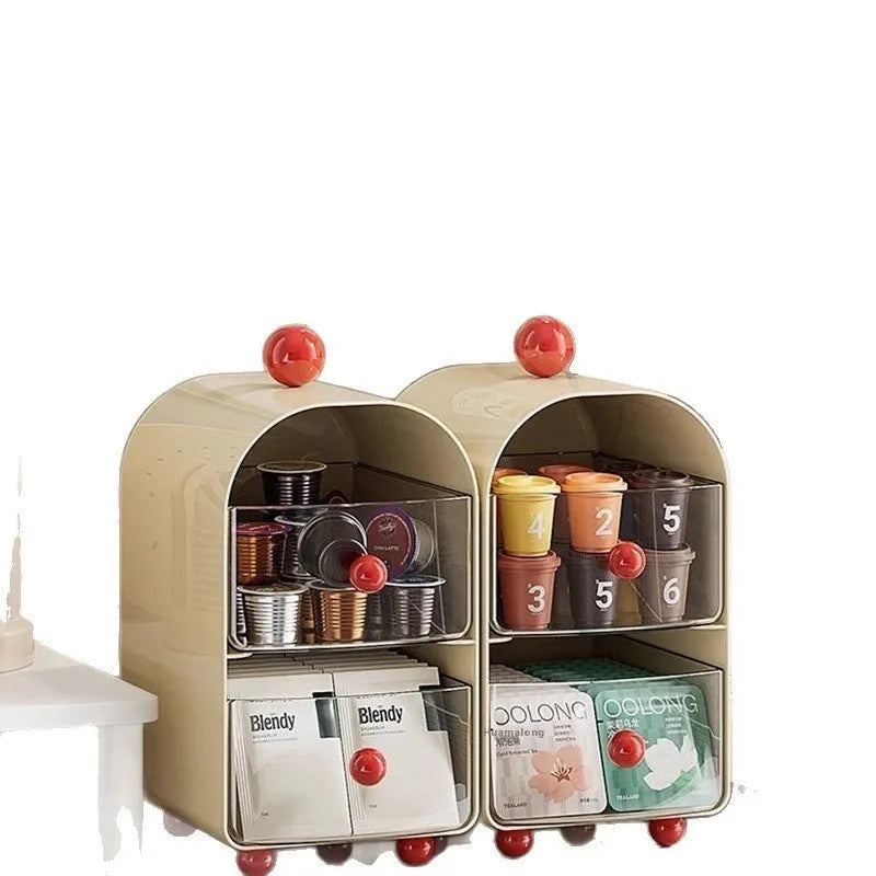 Transparent large capacity plastic drawer storage box in Milky White Red for office use