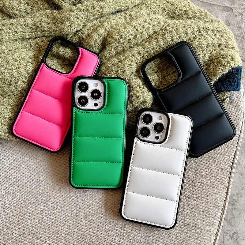 Candy down jacket shape phone case for iPhone models in solid colours