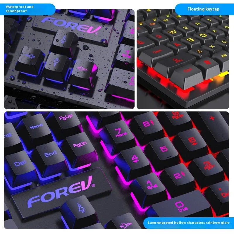 Black 104-key backlit gaming keyboard and mouse combo with compact 37.5 cm design