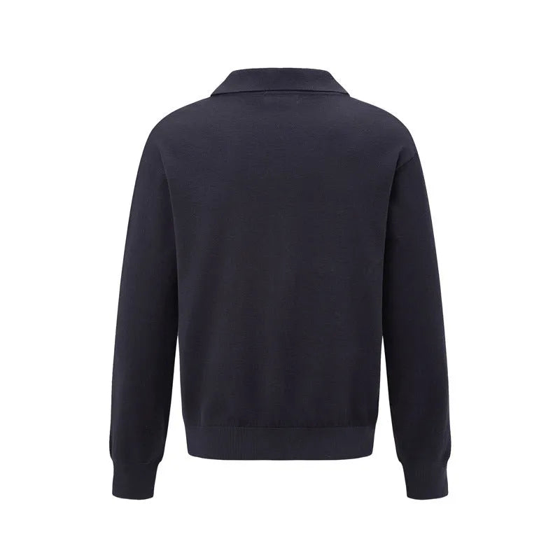 Man's loose-fitting, pullover-style acrylic-blend bottoming shirt in dark grey.
