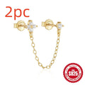 S925 sterling silver geometric earring with flower, tassel and chain detail in gold electroplated finish.