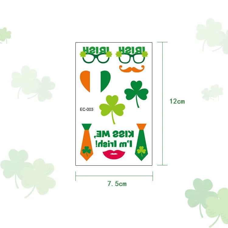 Single sheet of temporary tattoo sticker paper with Irish clover design, measuring 120mm by 75mm.