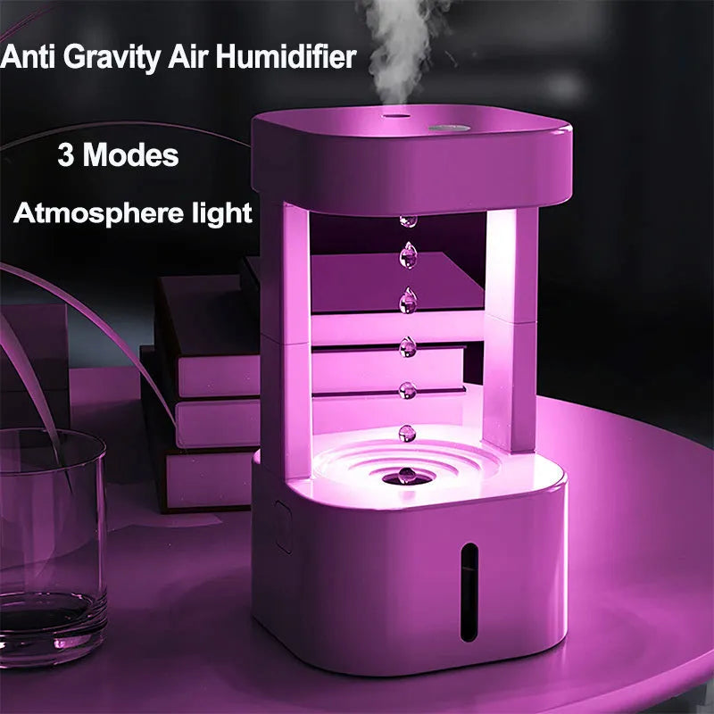 Creative anti-gravity water drop humidifier with optical water droplet illusion and colour lighting