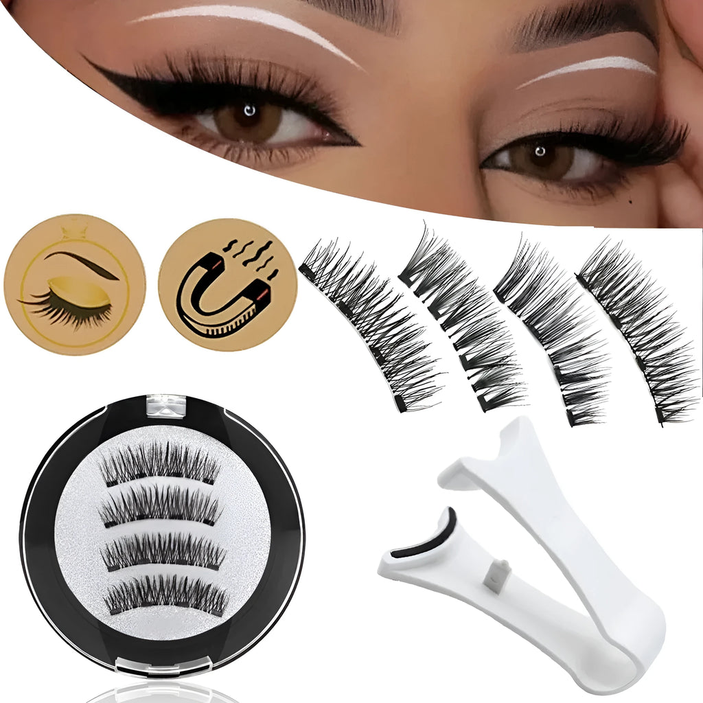 Magnetic false eyelashes with white curler, high-grade fibre, reusable, includes eyelash clip, natural look