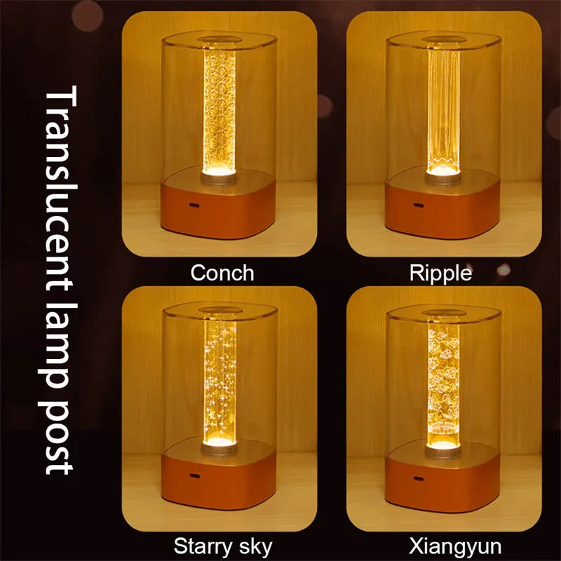 USB rechargeable LED touch atmosphere lamp in rose gold finish with abstract patterned shade
