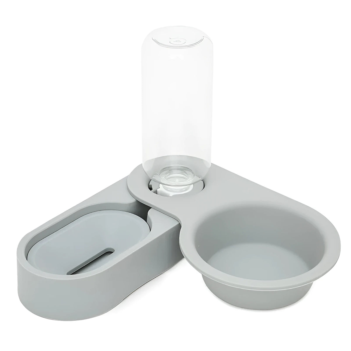 Cat automatic drinking water bowl with rotatable design, two bowls, in grey PET and HIPD material, corner shape