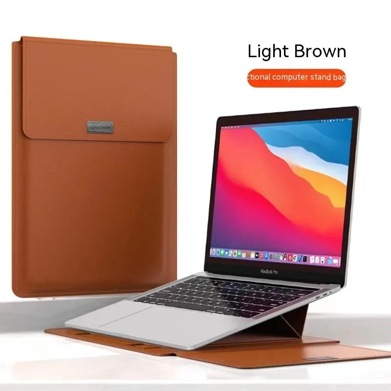 Imitation leather laptop protective sleeve with plush lining, shown in a colour option for 11 to 17 inch laptops