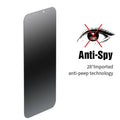 Anti-peeping tempered glass screen protector for iPhone shown with privacy angle effect.