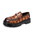 Men's crocodile pattern leather loafers with platform sole in black colour