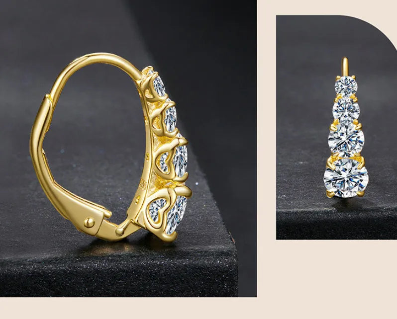 Moissanite ear clip earrings in 925 silver with gold or silver electroplated finish and geometric round shape