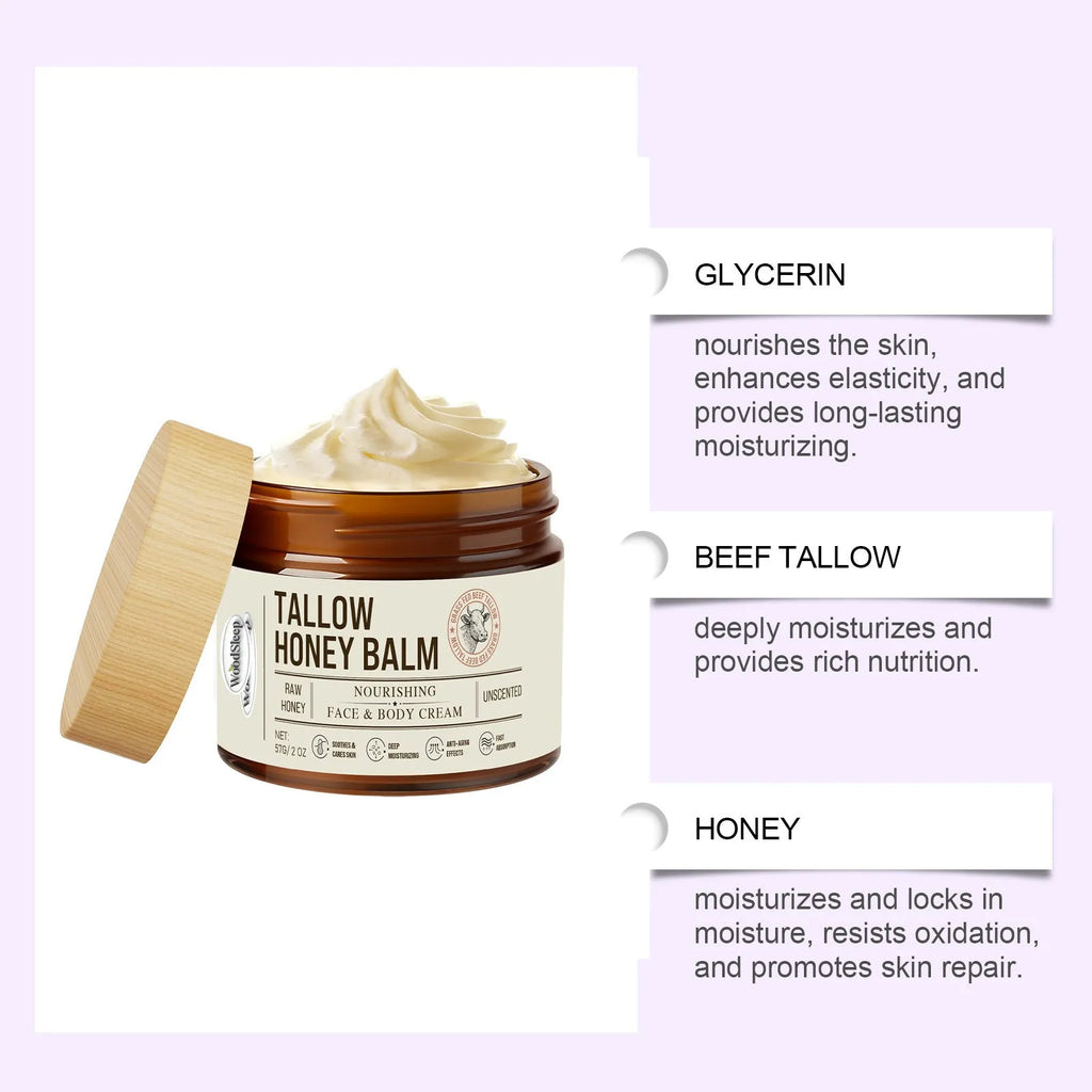 Jar of Tallow Honey Skin Repair Moisturising Cream, 57g net content.