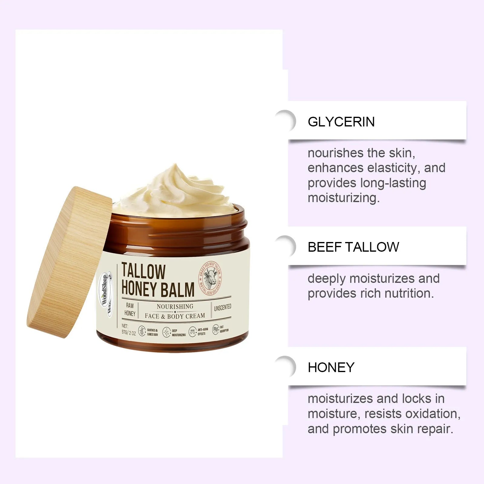 Jar of Tallow Honey Skin Repair Moisturising Cream, 57g net content.