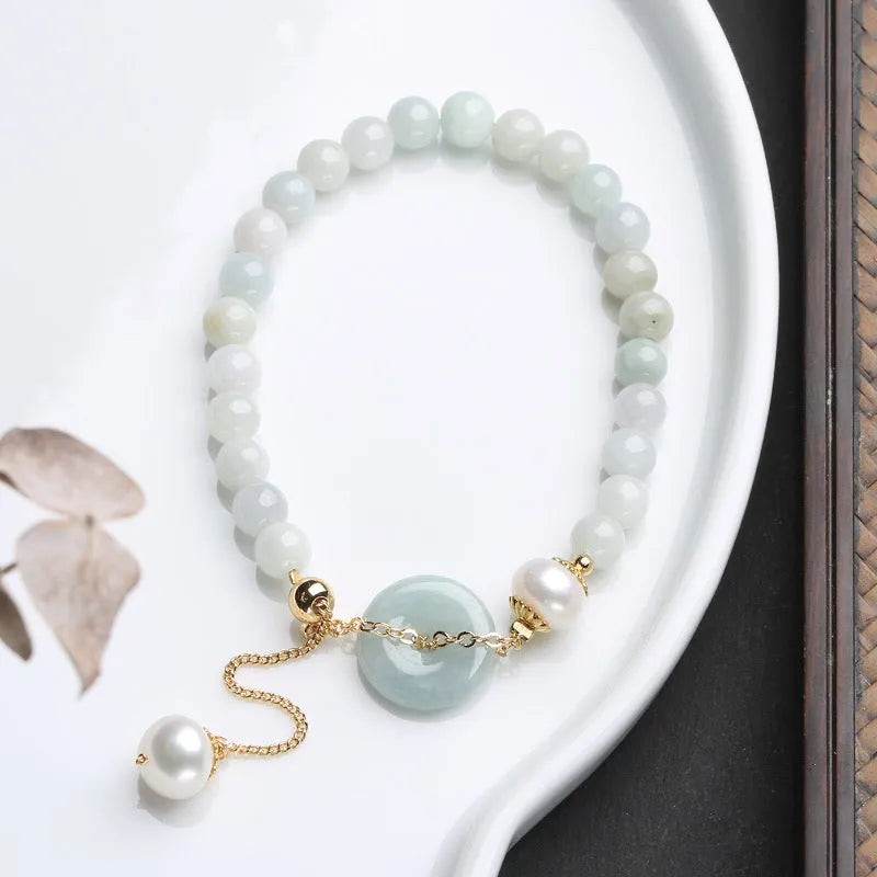 Jade and pearl bracelet for women with geometric peace buckle design in national style