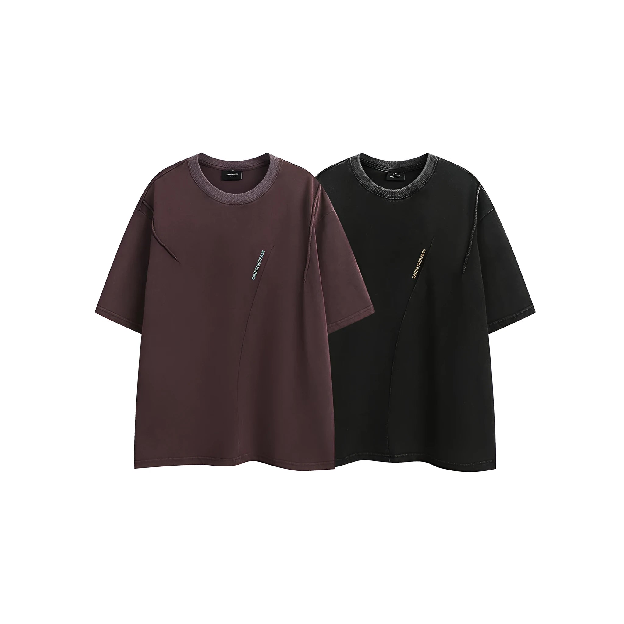 Man's purple loose-fit cotton t-shirt with a retro embroidered design on the chest.