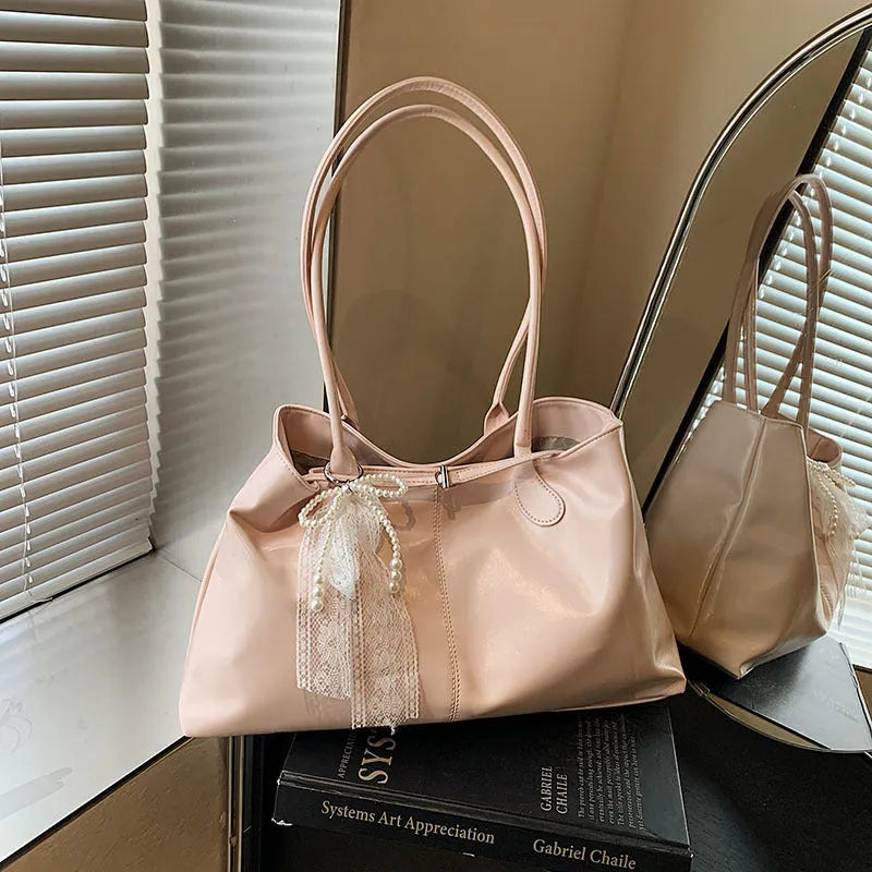 Large capacity commuter tote shoulder bag in PU with double shoulder straps, available in multiple colours