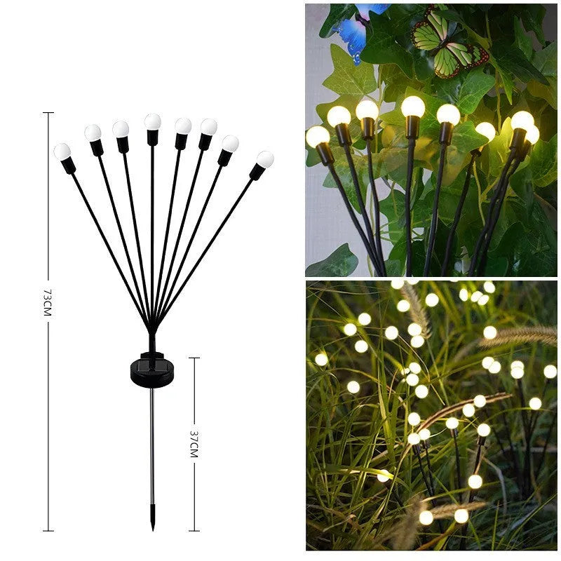 Solar-powered garden lamp with automatic light sensor and ground stake, showing warm white and coloured LED options.