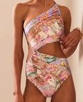 Women's rose gold patterned swimsuit made from polyester fibre in various sizes