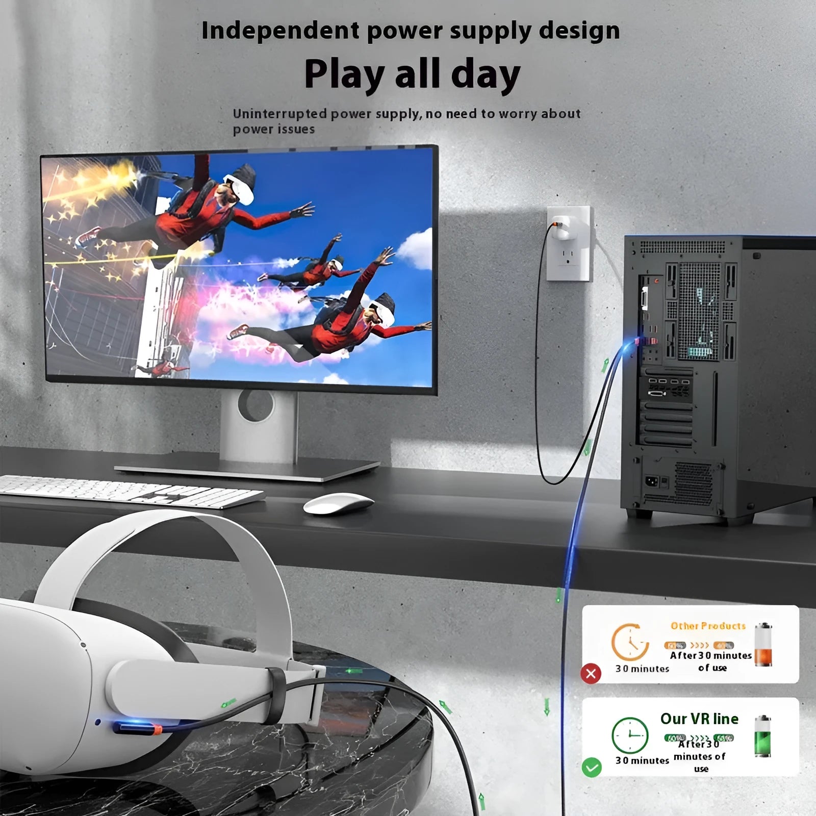Streaming Line 18W fast charging cable in black with aluminium shell, 5m length