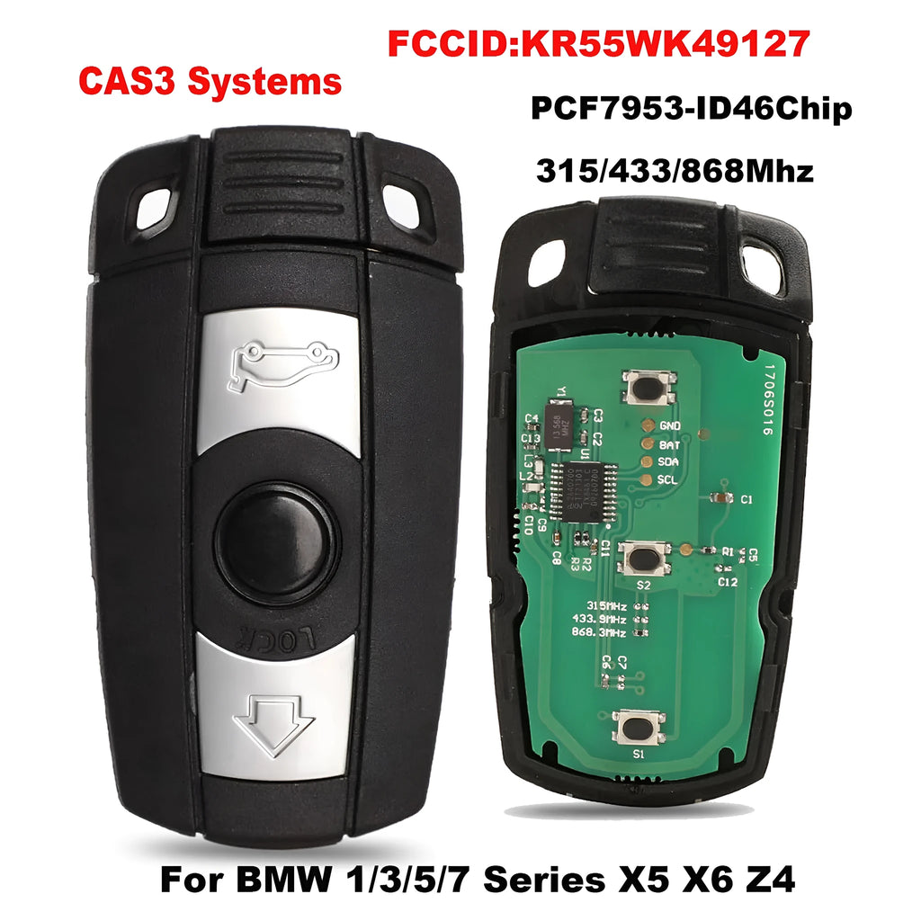 BMW CAS3 semi-intelligent remote car key fob replacement with three blank keys.