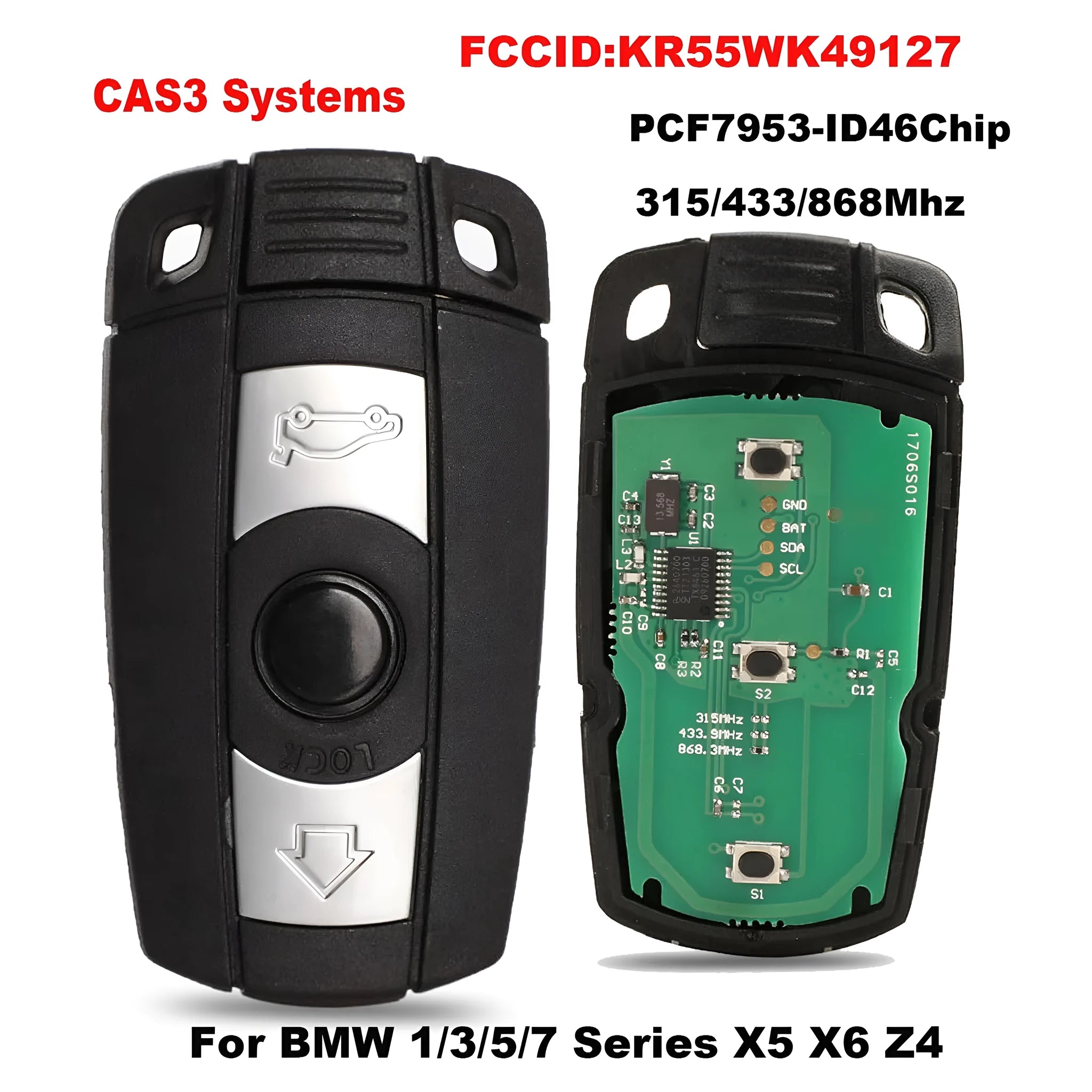 BMW CAS3 semi-intelligent remote car key fob replacement with three blank keys.
