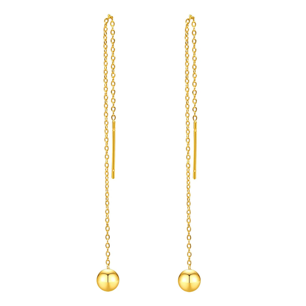 Gold-tone minimalist drop earrings made of alloy with small golden beads for women