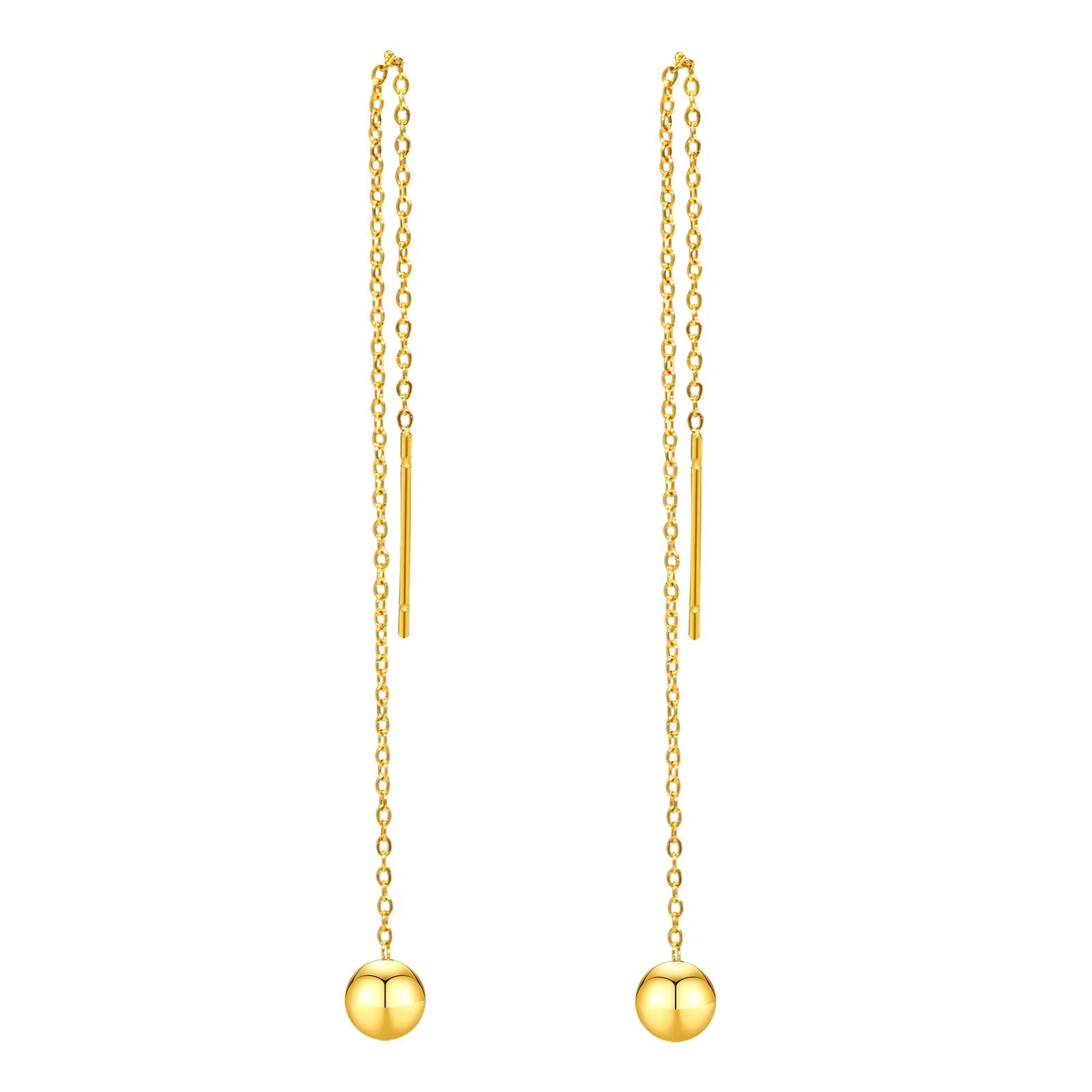 Gold-tone minimalist drop earrings made of alloy with small golden beads for women