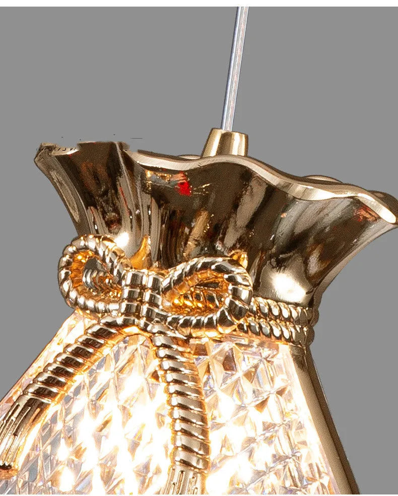 Modern net red lucky bag chandelier with acrylic shade and zinc alloy frame, 13x16cm ceiling light for bedroom