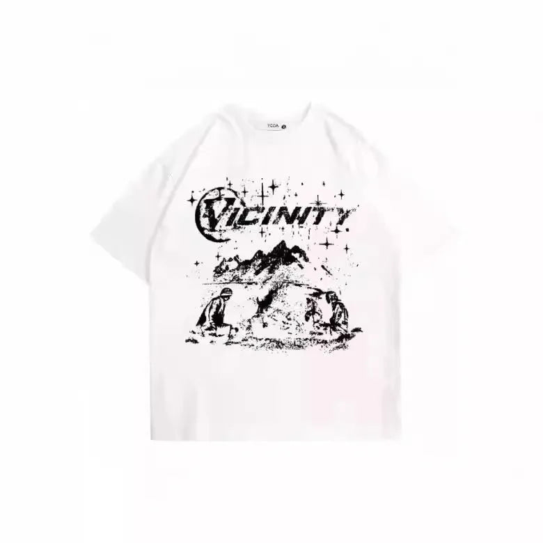 Men's grey graphic t-shirt with retro hip hop print, showing front design.