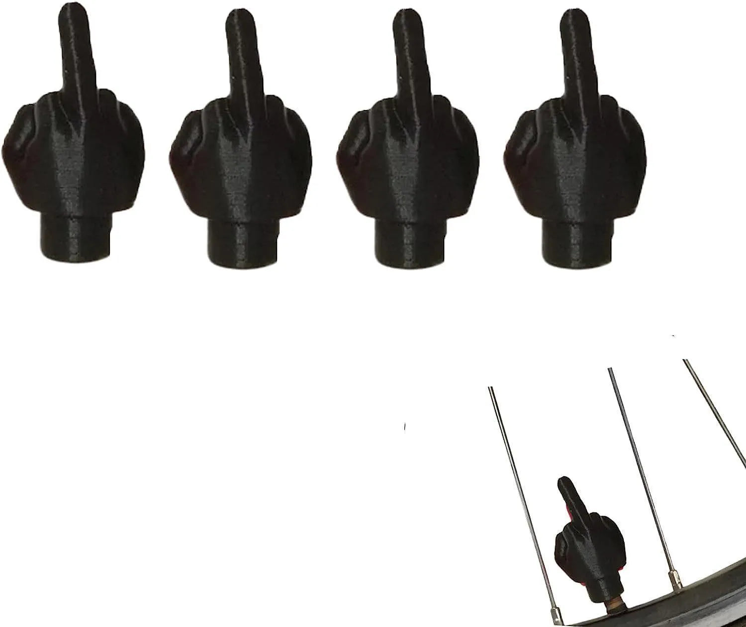 Set of four latex tyre valve caps, showing two skin colour and two black pieces, for car wheel protection.