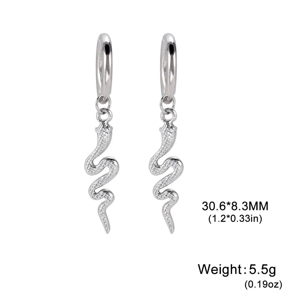 Gold plated stainless steel snake-shaped vintage earrings with ear clip fastening