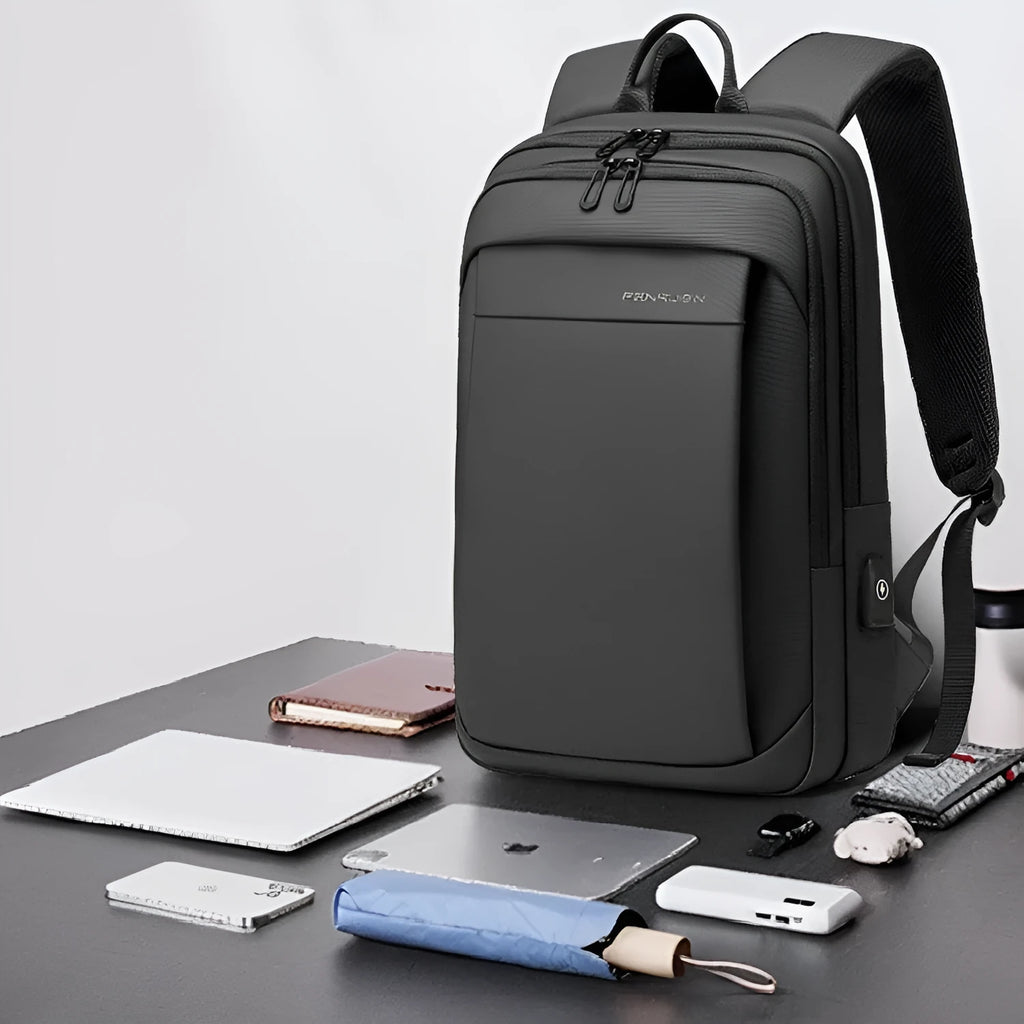 Oxford cloth backpack in black with air cushion straps and laptop compartment, three size options 13-34L
