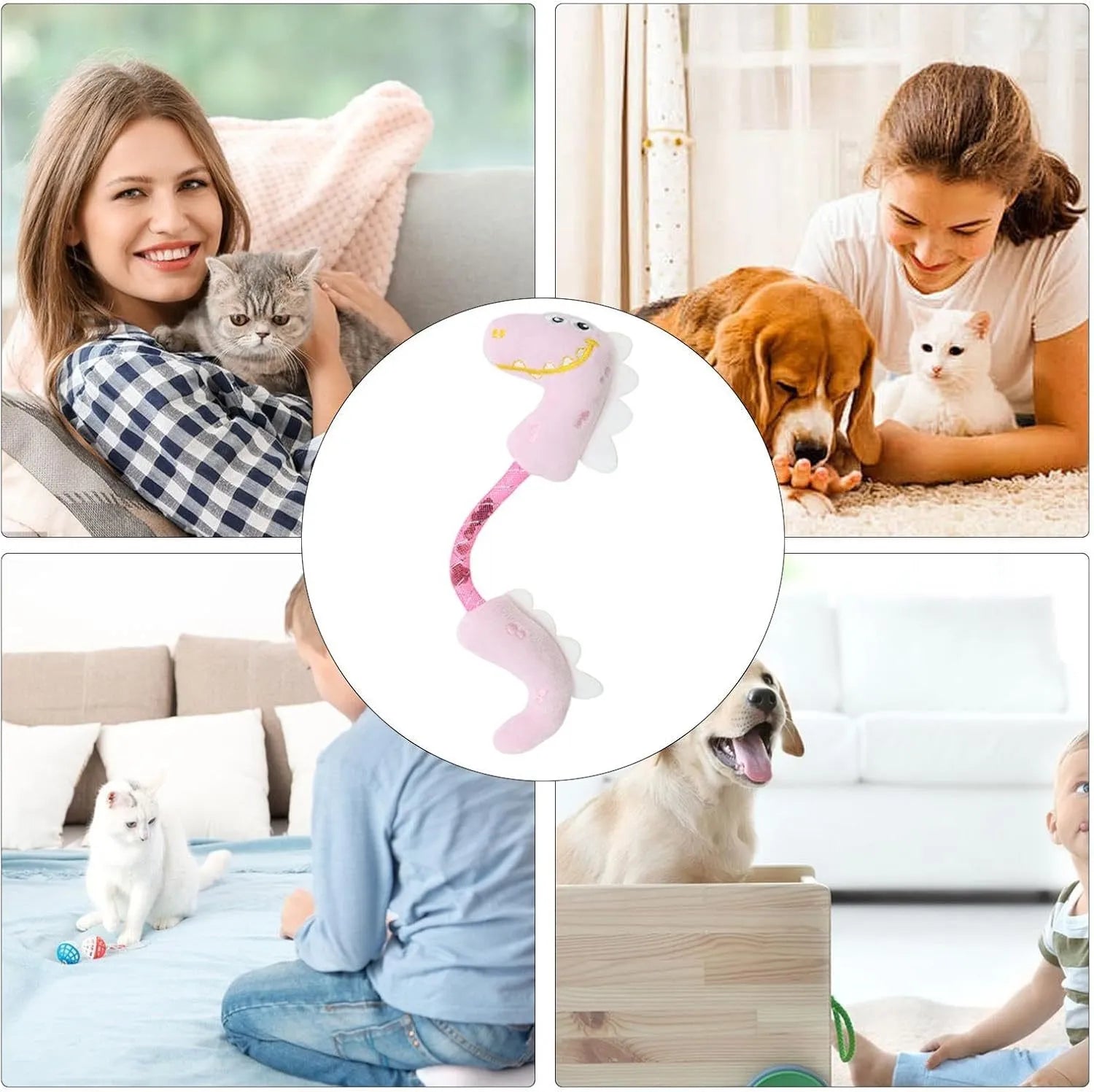Set of cat toys including catnip rope, springs, kicker toys, and colourful plush chew toys