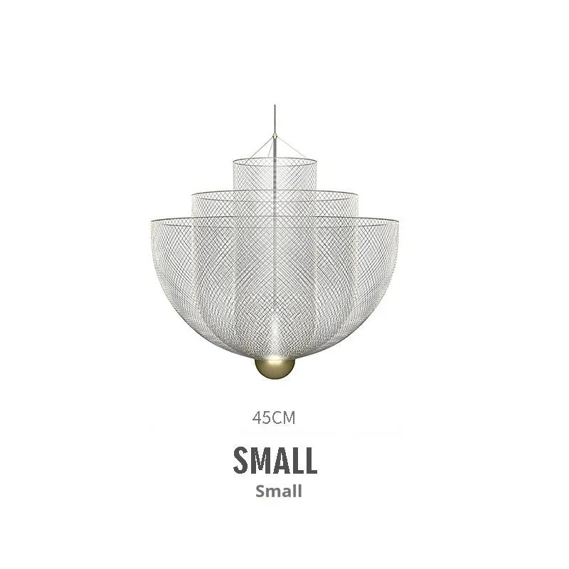 Nordic iron mesh geometric chandelier ceiling light in gold or silver finish, 450mm diameter