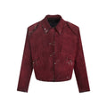 Men's red quilted jacket with decorative pin flocking design and lapel collar