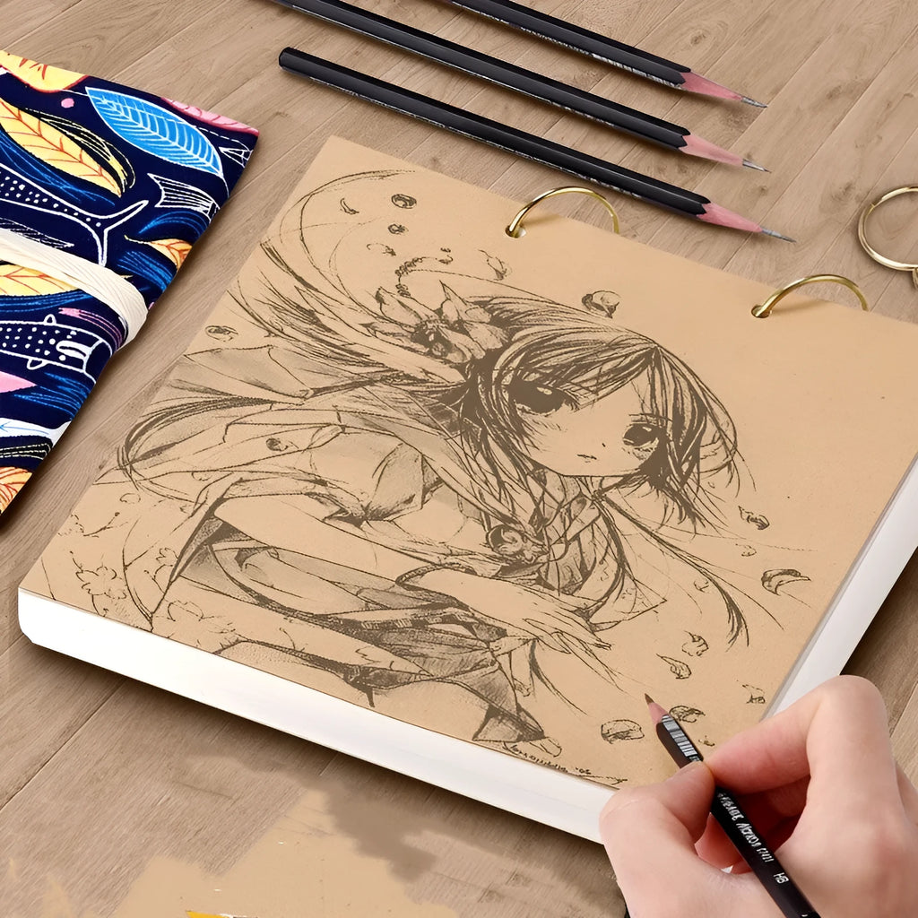 8K linen surface coil-bound sketchbook for marker drawing, open to show textured paper
