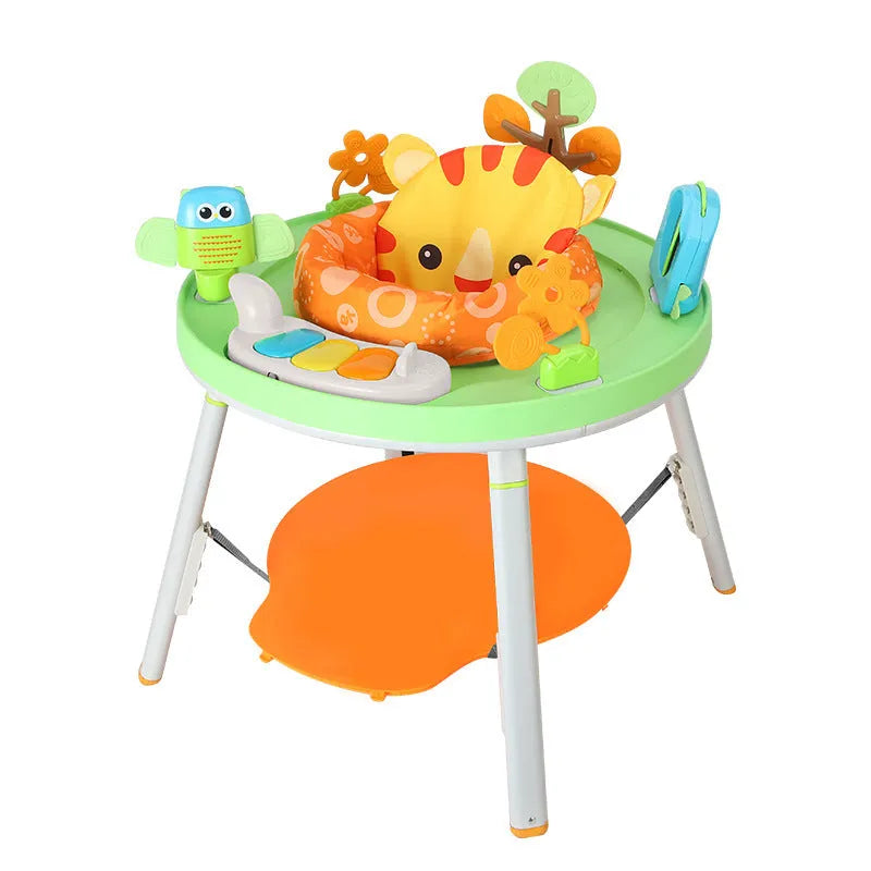Baby jumping chair with three functions: bouncing, gymnastic rack, and developmental training stations