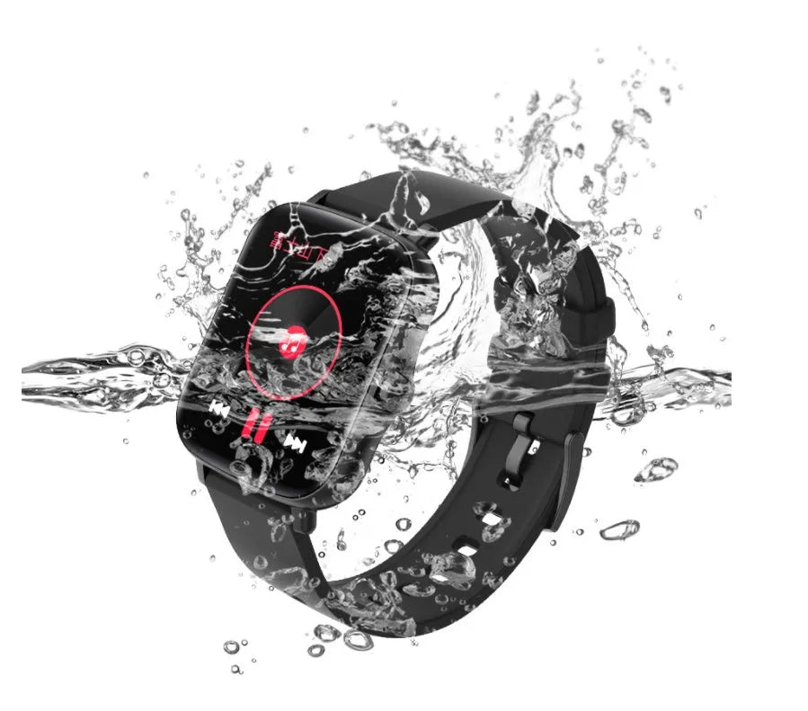 Smart watch with 1.7-inch colour touch screen showing fitness metrics and Bluetooth call interface