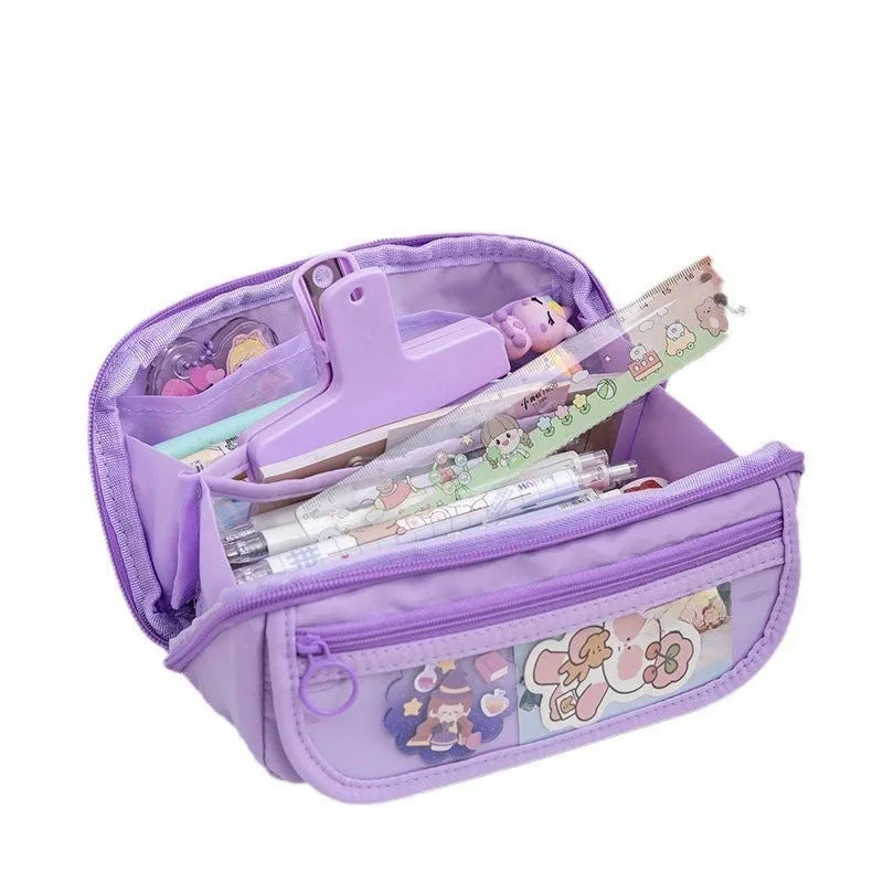 Korean style canvas pencil case with ten-layer flip design in multiple colour options