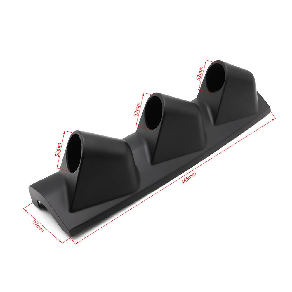 Black automotive instrument stand with three-hole right drive design for 52mm gauges