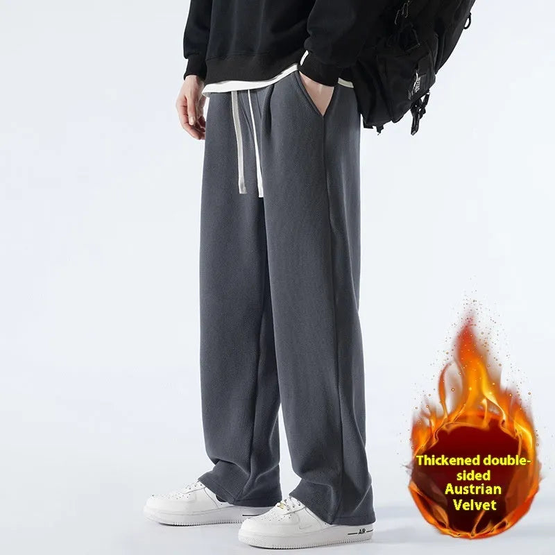 Men's double-sided polar fleece trousers with wool lining in Korean-style loose fit