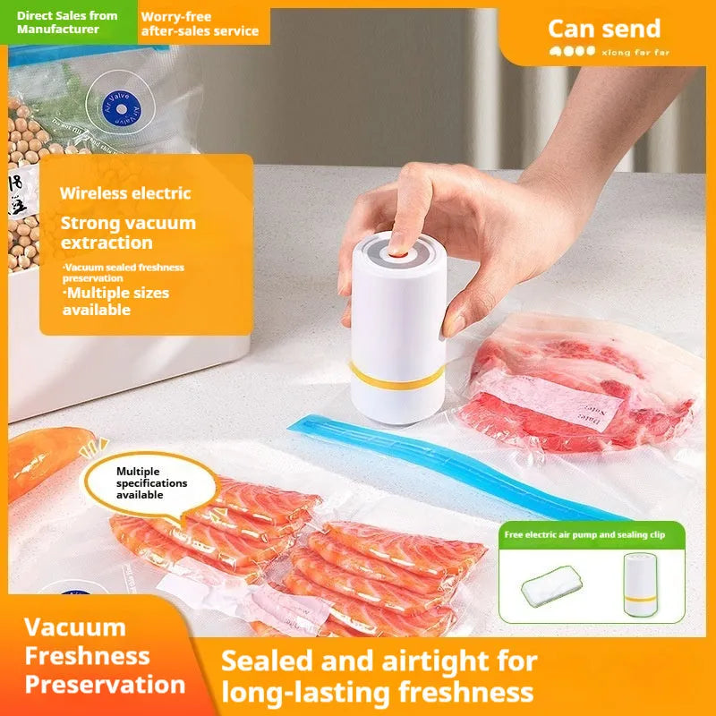 White plastic portable USB vacuum storage compression bag with freshness protection bags in small, medium, and large sizes