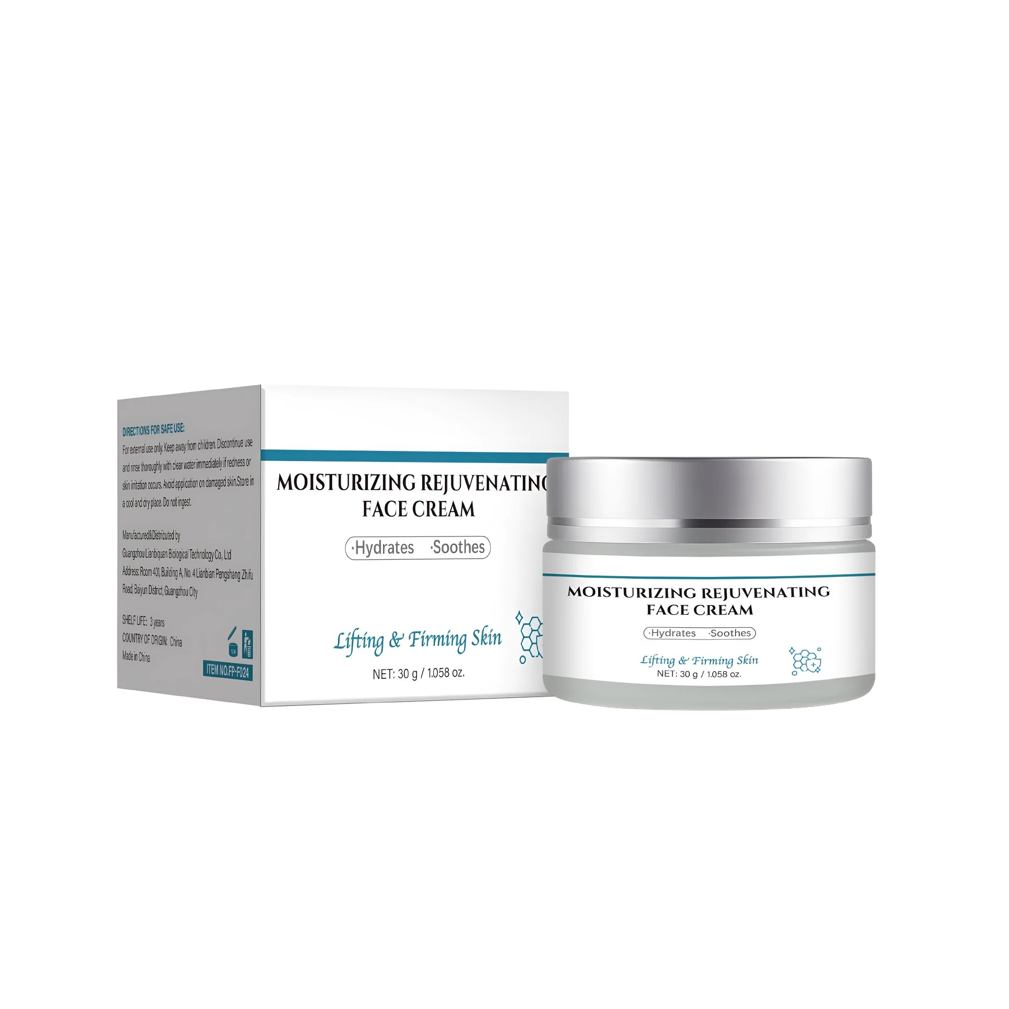 30g container of anti-aging facial cream with firming properties in lightweight formula