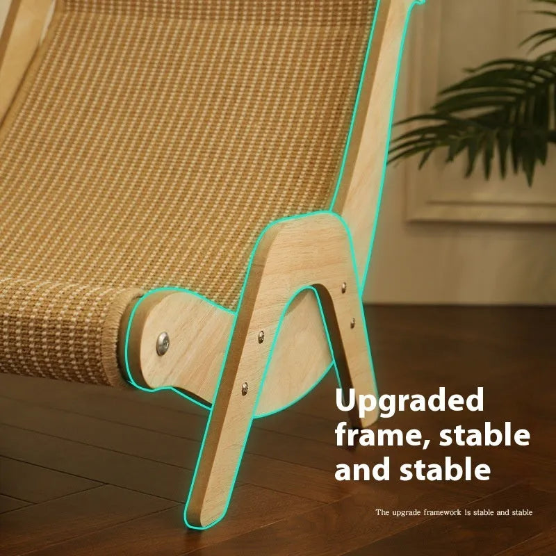 Large sisal cat recliner with hemp cushion and replaceable pad, placed in a cage