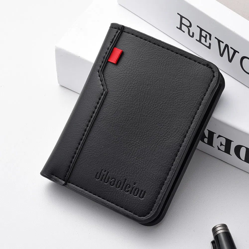 Vertical men's PU wallet in solid colour with stitching details, ultra-lightweight and waterproof design