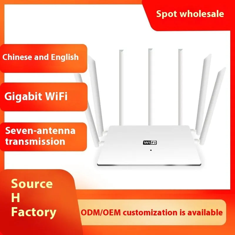 Black and white dual-frequency 5G gigabit router with multiple antennas for whole home through-wall WiFi coverage