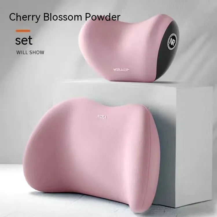 Car headrest and lumbar support pillow set with memory foam filling in five colour options