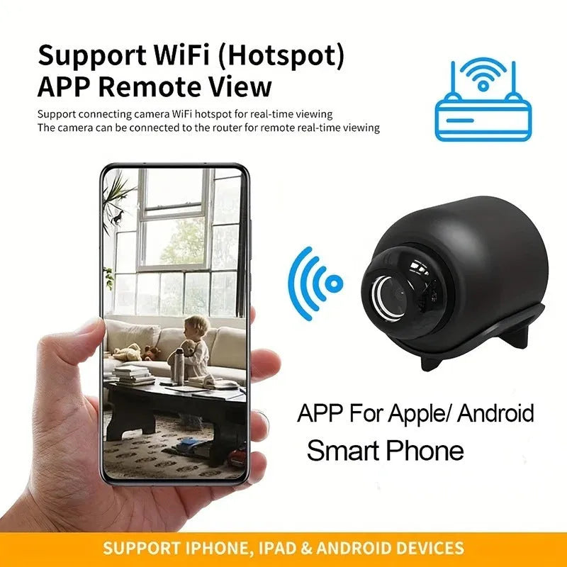 Black portable wireless network surveillance camera with USB cable and manual for indoor intelligent monitoring