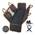 Black orange edge waterproof dog car seat cover with mesh window and accessory pocket