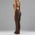 Women's tight yoga bodysuit in milk silk polyester with mid waist design and built-in chest pads
